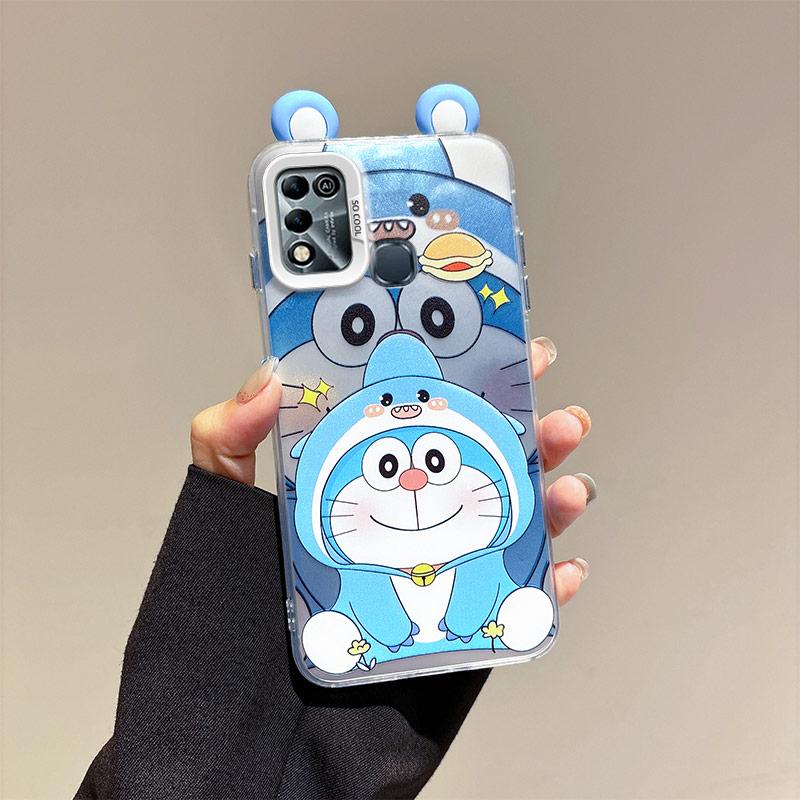 KEYSION Cute Ear Cartoon Case for Infinix Hot 11 Play with Lanyard Soft Silicone+PC Shockproof Phone Back Cover for Infinix Hot 10 9 Play