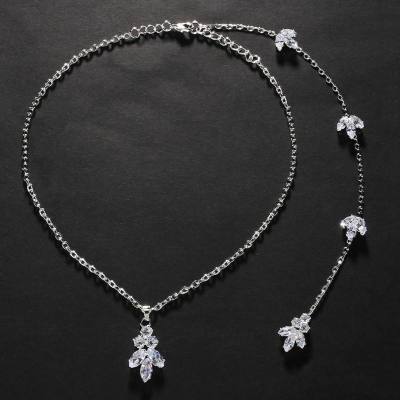 Rhinestones Bridal Back Chain Necklace Long Drop for Women Bride Ladies Body Chain Wedding Dress Body Jewelry Accessory