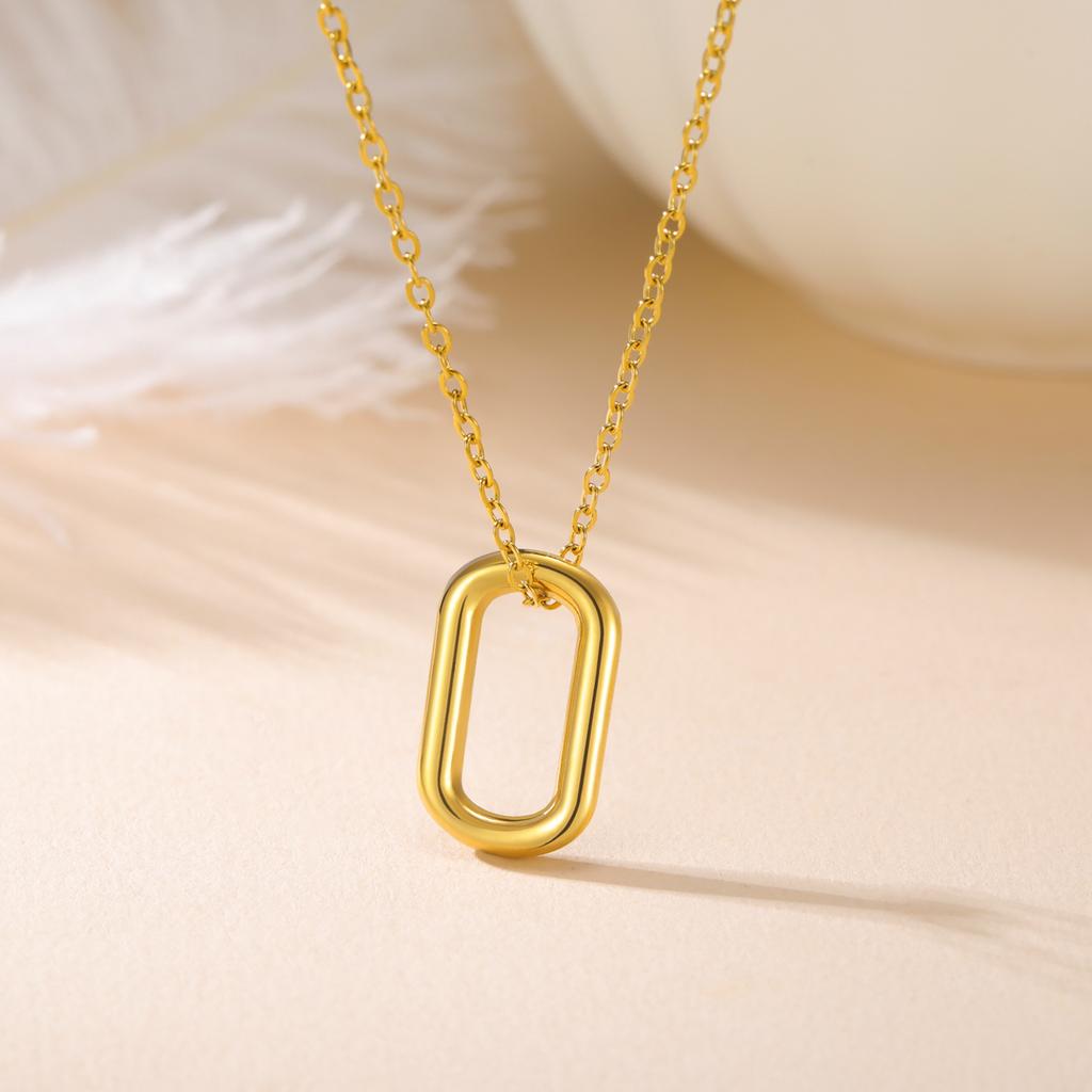 Teamer Minimalist Round Rectangle Pendant Necklace for Women Girls Stainless Steel Trendy Geometric Choker Daily Office Jewelry