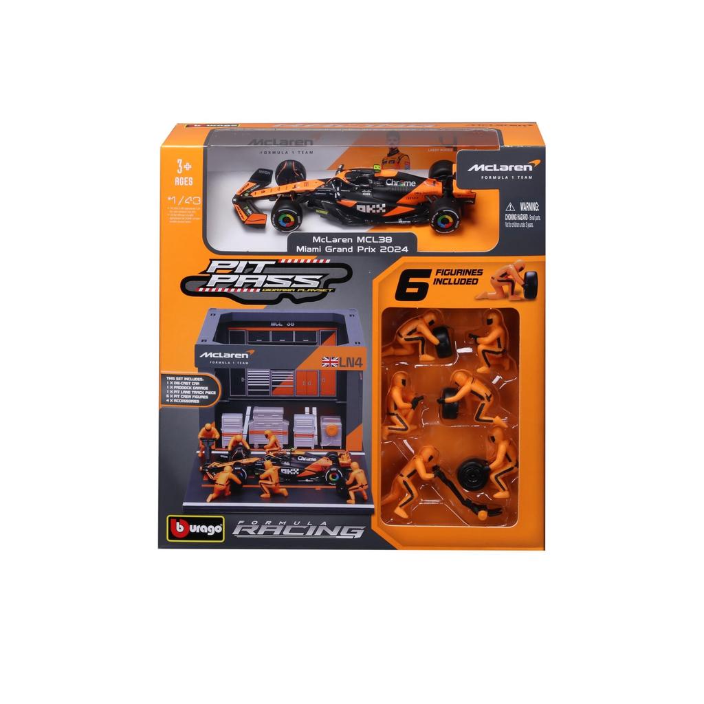 Bburago Formula Pit Pass McLaren MCL38 Lando Norris 2024 Diecast Miniature Car Finished Product 1/43 #4 / 18-38451 (#4)