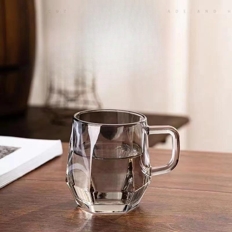 2026 New Hexagonal Handle Glass Cup Set High Borosilicate Glass Milk Coffee Tea Water Glasses for Home Hotel Restaurant 280ml