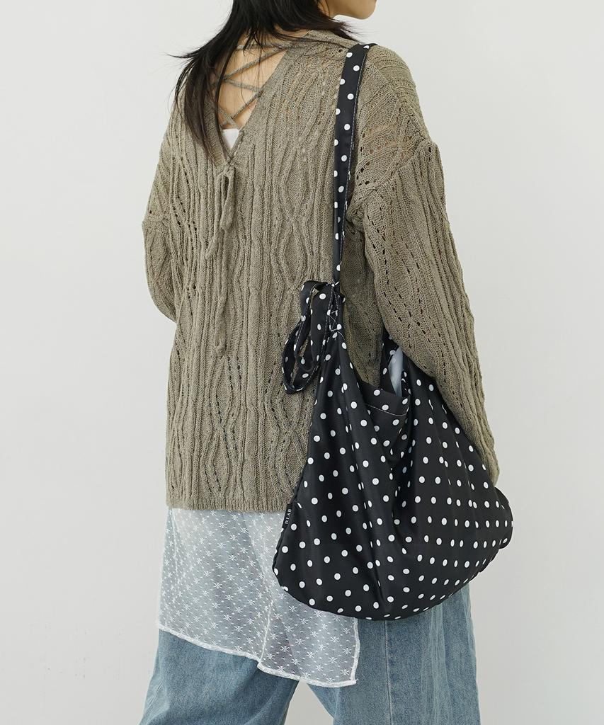 D.Lab Plum Pattern Ribbon Eco Bag - Dot Black