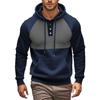 New Casual Men's Hooded Sweatshirt Contrasting Color Splicing Plus Velvet Pullover Handsome Top