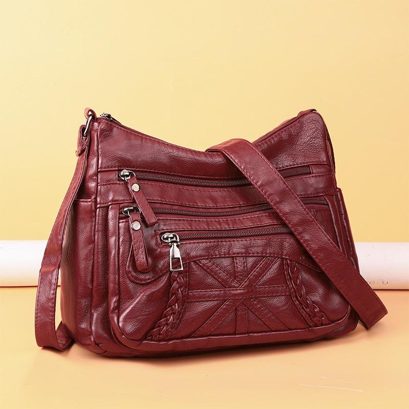 New women's casual fashion versatile multi-layer multi-pocket soft leather shoulder bag diagonal span bag mother bag