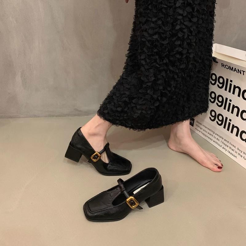 

Нишевый дизайн, толстый каблук, одинарные туфли, мокасины, ранняя осень, квадратная головка, маленькие кожаные туфли, французские ретро-туфли Мэри Джейн, женская обувь 39 чёрный