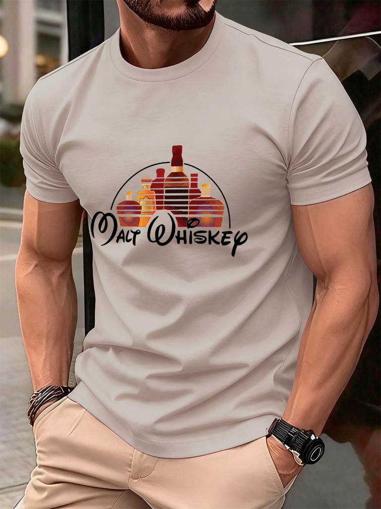 Malt Wiskey Funny Alcool Drunk Prints Men TShirt Cotton Summer Soft Short Sleeve Tops Oversized ONeck T Shirt Casual Clothes