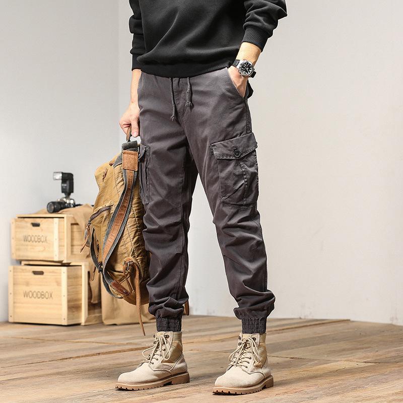 Mens High-Quality Thickened Cotton Work Pants with Multi-Pockets and Cuffed Design for Spring and Autumn