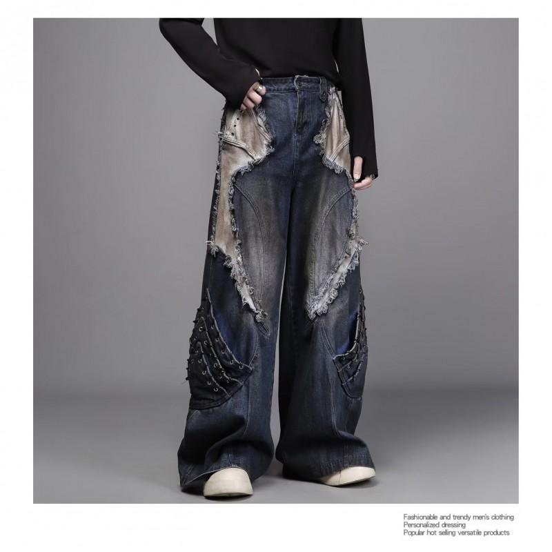 Jeans Anchos Rectos Desgastados Rasgados para Mujer - Corte Relajado Tiro Medio Algodón Vaquero Lavado Vintage