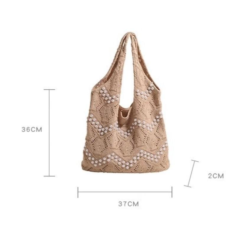 2026 New Casual Minimalist Knit Shoulder Bag for Women Large Capacity Commute Fashion Pearl Tote Bucket Bag