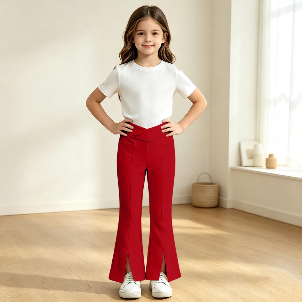 Kids' Yoga Pants with Pockets, High Waisted Color Stretch Casual Pants for Dance Running and Workout
