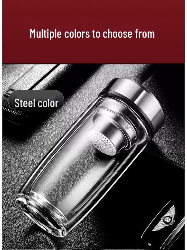 Double-Layer Glass Teacup: Men's Drop-Proof, Heat-Insulating, Large Capacity (500ml), Goose Egg Shape, Thickened for Car Use