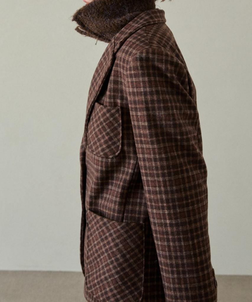 Wioe Overfit Vintage Check Wool Blazer_Brown