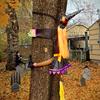 Crashing Witch Into Tree Halloween Decoration with LED Light Outdoor Lighted Flying Witch for Tree Yard Patio Porch Decoration