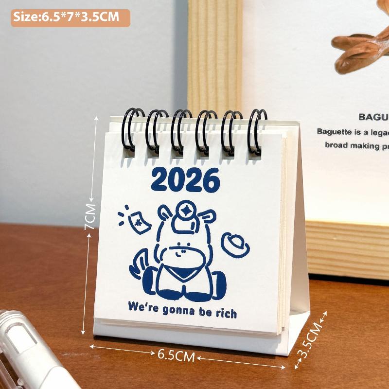 1Pcs Cartoon Portable Coil Monthly Calendar Planner 2026 Horse Year Mini Desk Calendar Office And Home Decor Year'S Present