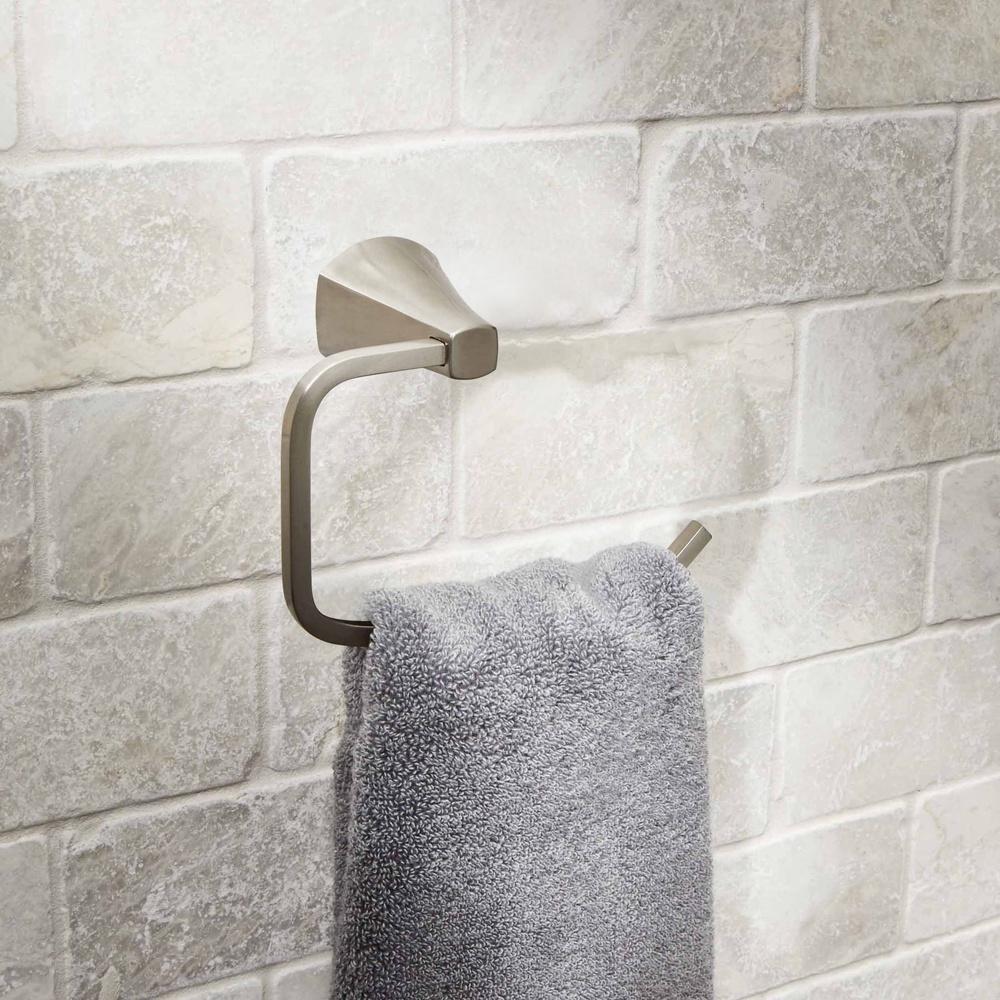 Wall Mount Toilet Paper Holder Simple Flare Design Satin Nickel Finish Contemporary Bathroom Accessory Hardware Included Easy