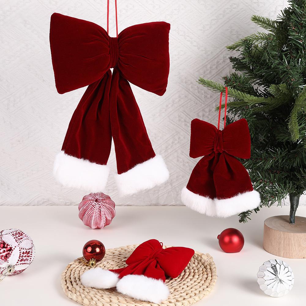 1pcs Red Bows Christmas Tree Decorations Velvet Ornament Bow with Rope for Xmas Home Wreath Fence Stairs Railing Fireplace Decor