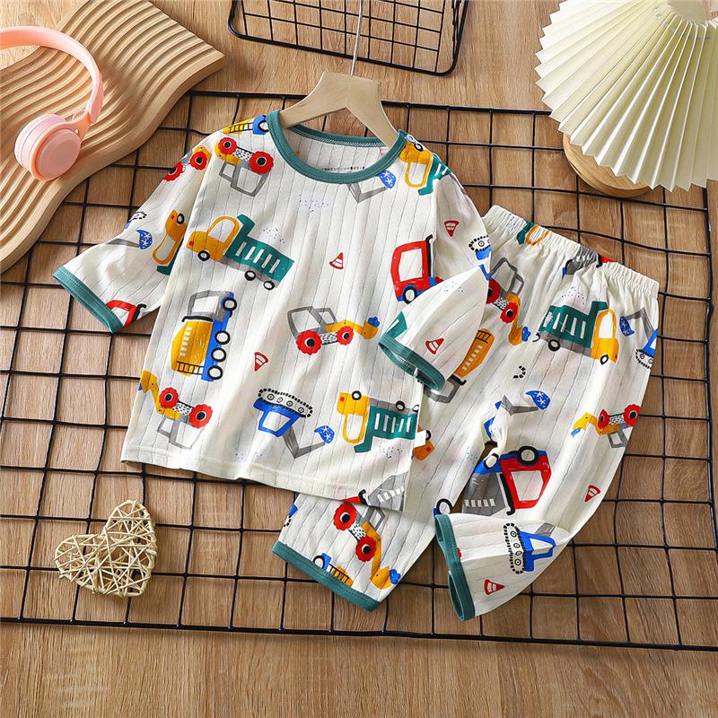 Kids Cotton Pajama Set Summer 3/4 Sleeve Sleepwear Soft & Breathable Loungewear for Boys and Girls