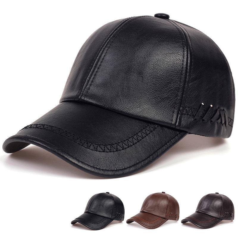 Autumn/Winter Men's Trendy Leather Baseball Cap - European & American Minimalist Outdoor Casual Style