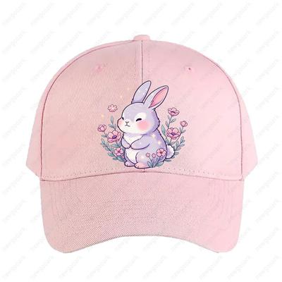 Cute Pastel Bunny Illustration with Flowers Kawaii Spring Rabbit Art Cap Summer Women Unisex Peaked Hat Adult