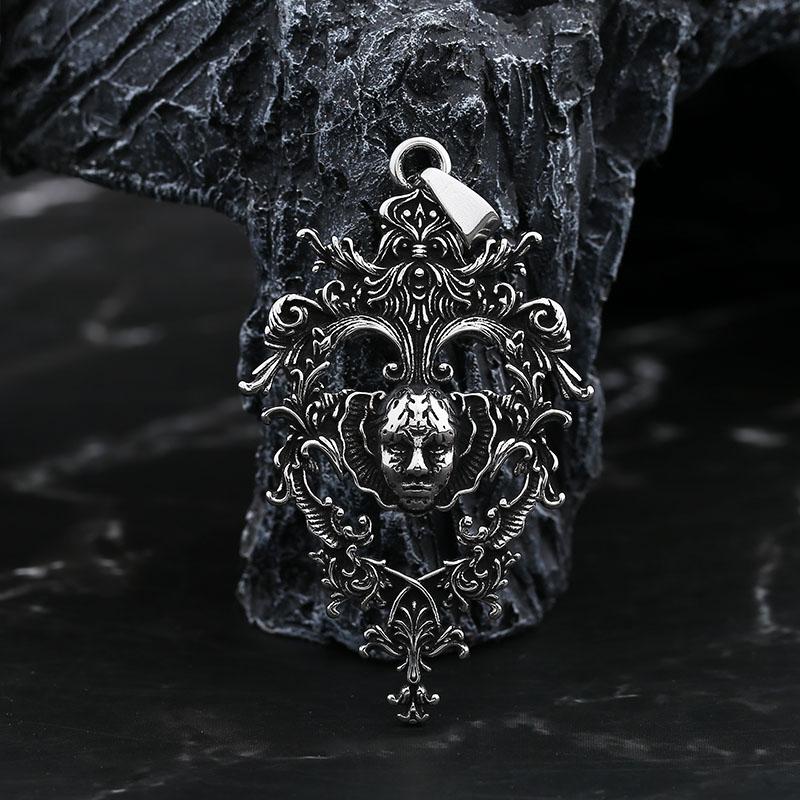 

316L Stainless Steel Vintage Dropshipping Skull Face With Pattern Pendant Necklace For Man Women Choker Lucky Chain
