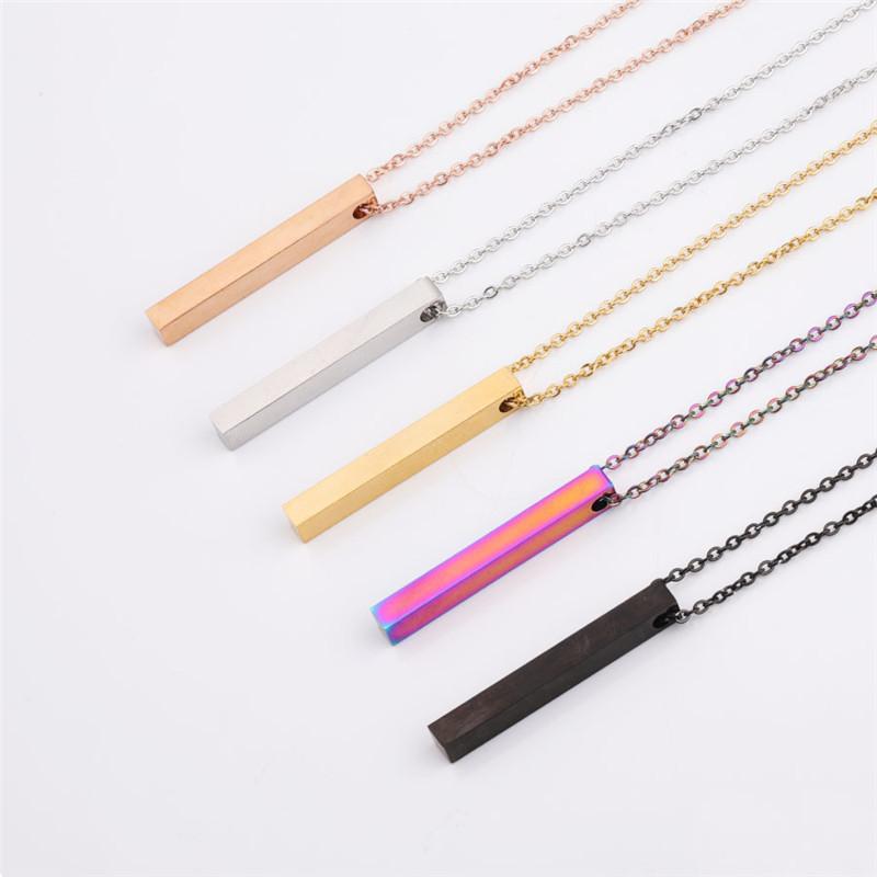 Minimalist Luxe Pierced Square Bar Pendant Glossy Textured Long Necklace