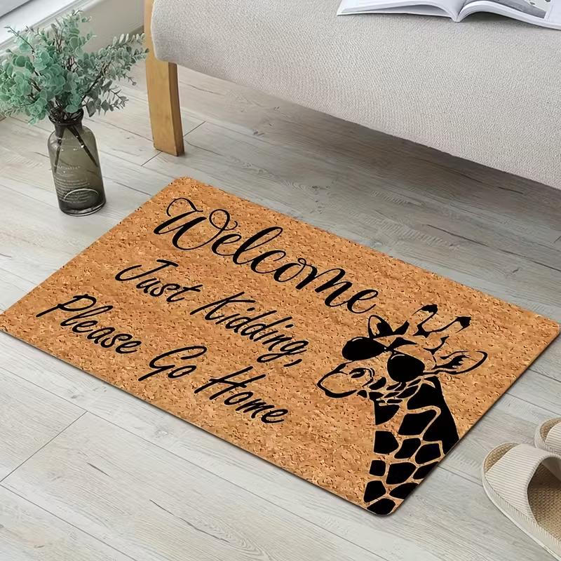 1pc Welcome Giraffe Flower Outdoor Matfor Bedroom Living Room Mat or Patio Entrance Patio Mat Playful Design Home Carpets