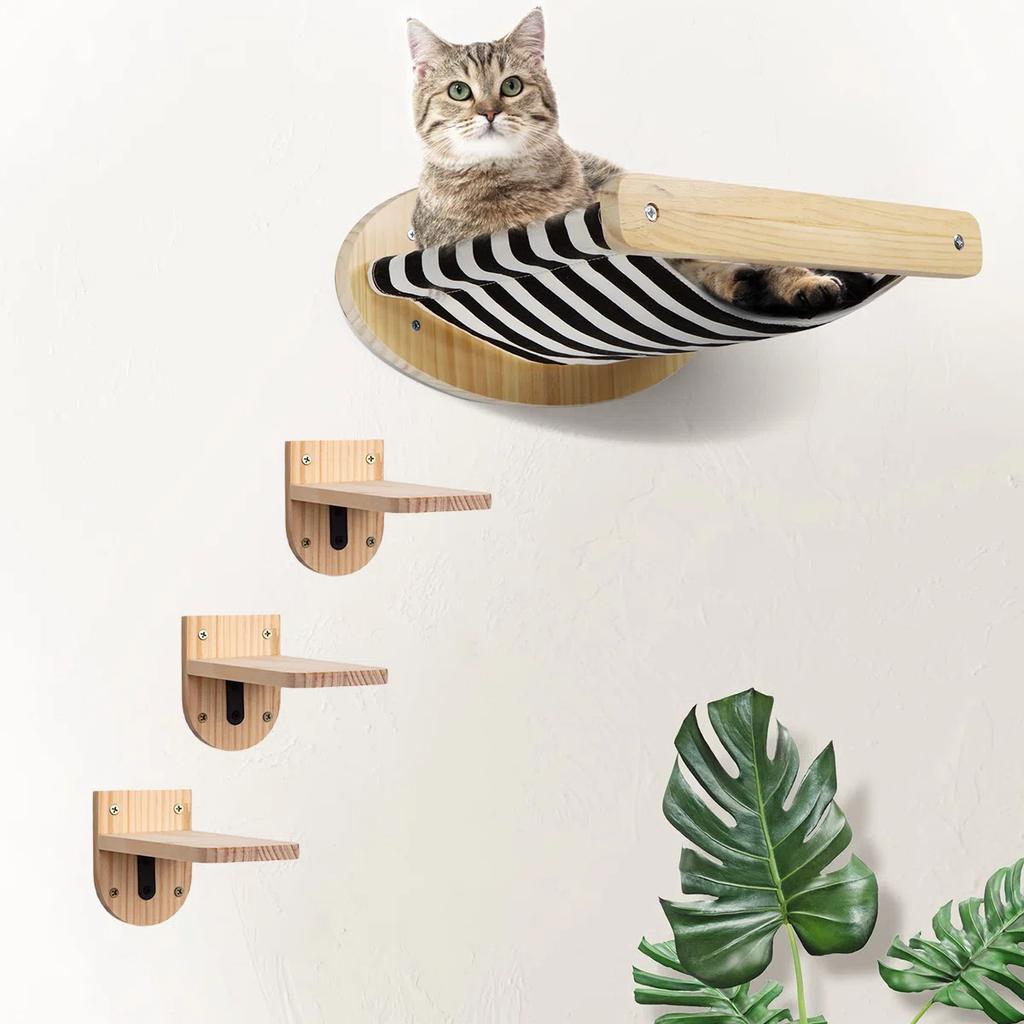 Katzen-Wandhängematte mit 3 Stufen – Modernes montiertes Katzen-Wandmöbel Kratzbaum für die Wand Katzen-Trittbrett Katzenhaus für Innenräume