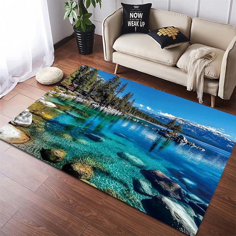Greek Coastal Town Sunset Rug, Seaside Decor Mat 40x60cm( 15x23in )
