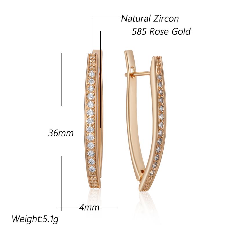Rose Gold Color V Shape Long Earrings For Women Girl Fashion Natural Zircon Accessories High Quality Daily Jewelry