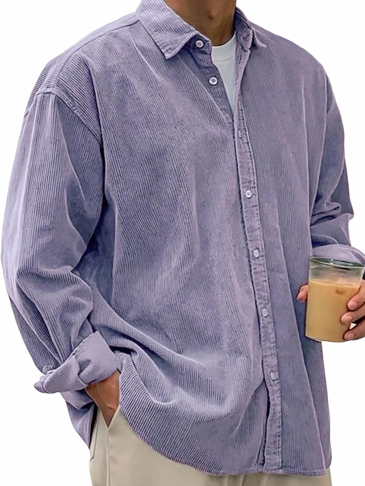 Herren S Langarm Cordhemd Lockerer Schnitt Lässiger Stil 5XL violett