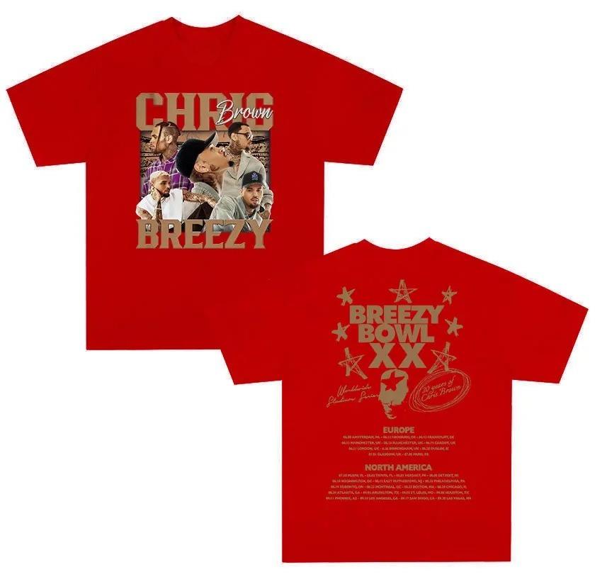 

Hip-hop Clothing T Shirt Chris Brown Breezy Bowl XX Tour 2026 Graphic T Shirts Unisex Women Retro Harajuku Oversized Cotton T-Shirt S