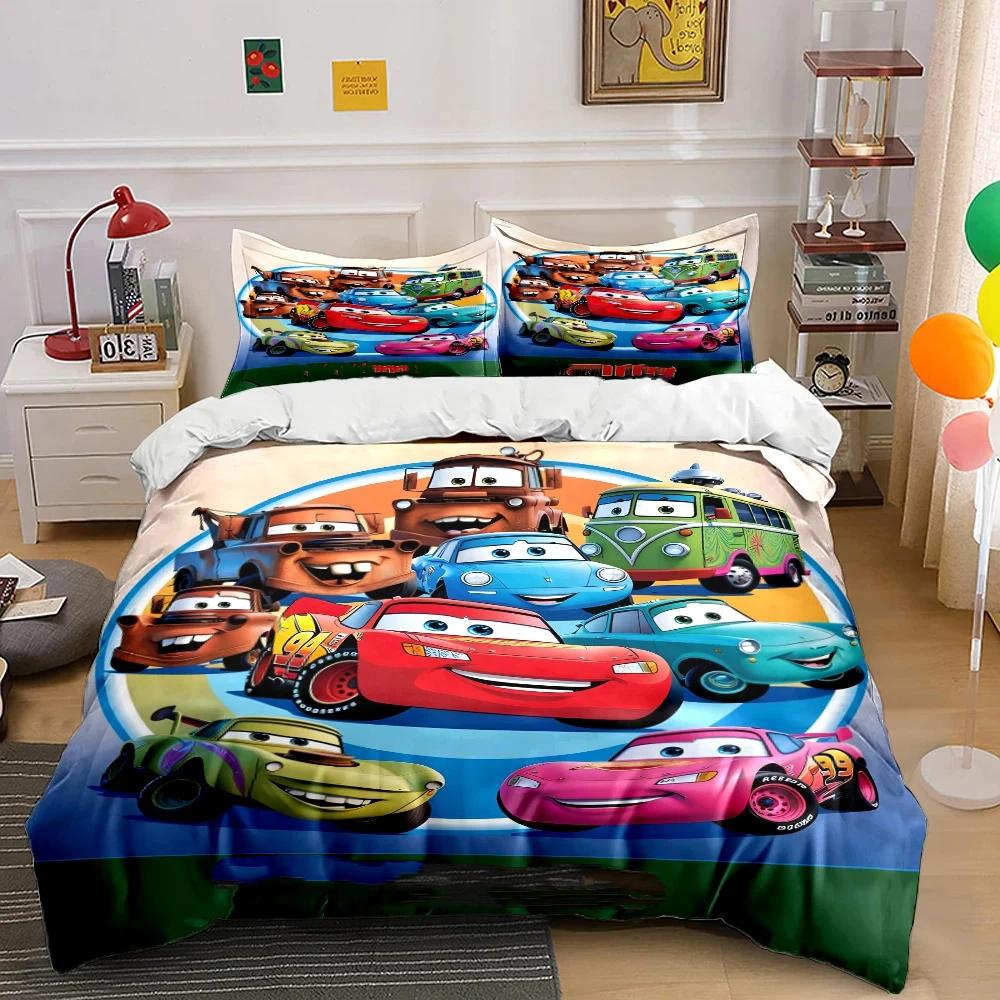 Customized Name Bedding Set Lightning McQueen Quilt Cover Cartoon Car Printing Pillowcase Bedding Set Children Gift