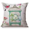 Nordic Water Color Birdcage Birds Sofa Decoration Throw Pillow Case Plum Blossom Garden Cotton Linen Print Cushion Cover Cojines