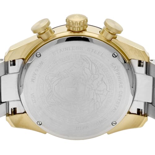 Versace V-RAY Watch, Black Dial, Stainless Steel, Sapphire Crystal, Quartz Movement, 44mm, Swiss Made, VE2I00421, Men's, Gold