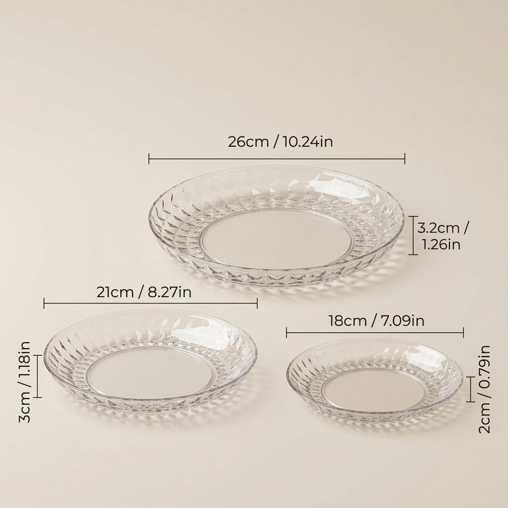 Reusable Plastic Plates Amber PET Dessert Appetizer Serving Dishes Kitchen Tableware Stackable Snack Food Fruit Platter Picnic