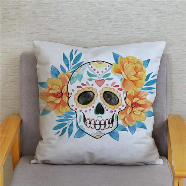 Mexican Day of The Dead Pillowcase Bedroom Living Room Sofa Home Decoration  Cartoon Flower Skull Print Cushion Cover