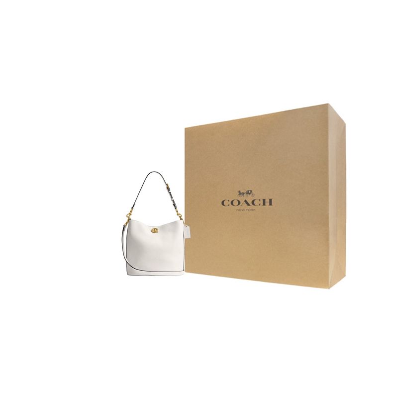 Coach Weide 28 Logo Lock Beuteltasche Damen Umhängetasche Weiß CW624-B4HA