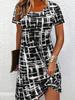 Women's Summer Short-Sleeve Minimalist Color-Blocked Dress—Loose-Fitting Breathable Fashionable Casual Beach Dress