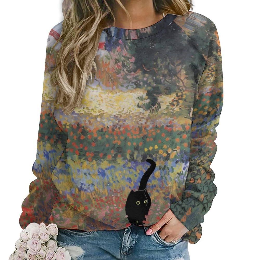 Cute Cat Floral Sweatshirts Flower 3D Print Women New O-Neck Hoodies Casual Streetwear Y2k Pullovers Harajuku Top Woman Clothing