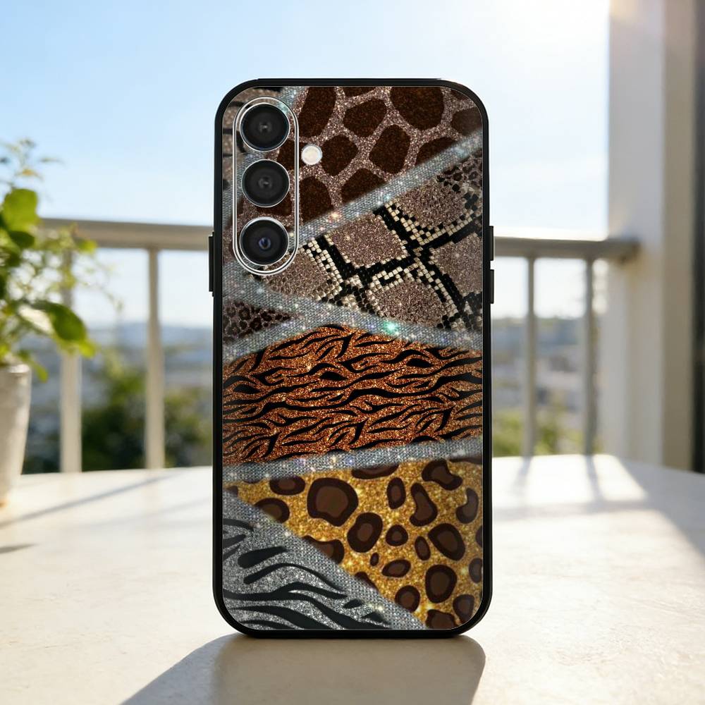 L-Luxury L-Leopard Print Fashion Phone Case For Samsung  A73,72,71,A52,51,40,41,A22,A32,31,A13, Soft Black Shell