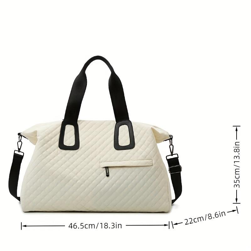 Women's Large Capacity Quilted Travel Duffel Bag with Rhombus Pattern,Solid Color Overnight Bag with Multiple Pockets, Women's Leisure Tote Bag