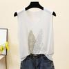 Top de Punto de Seda de Hielo sin Mangas Holgado Interior Plus Plus con Pedrería Camisola con Cuello en V Verano de Mujer