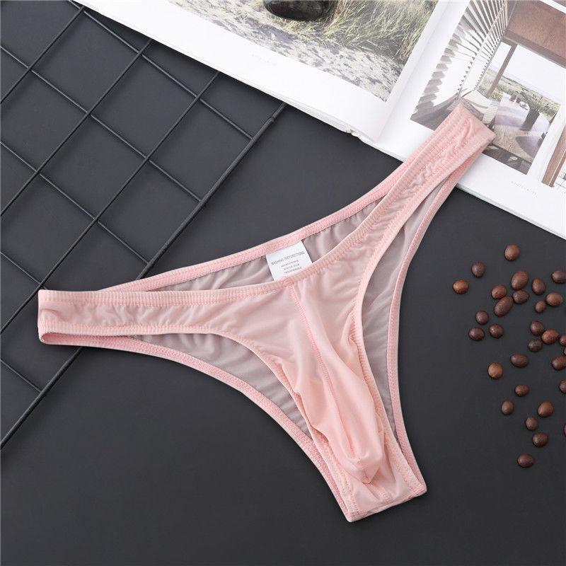Penis Pouch Briefs Men Sexy Underwear Ice Silk Semi-Transparent Underpants Bulge Bag Panties Male See Through Bikini Trunks