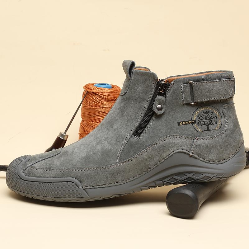 Designer New Men's Ankle Boots Handmade Luxury Short Boots Leather Casual Shoes Zip Breathable Walking Hiking Shoes Winter Shoes