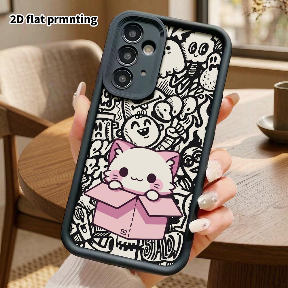 Phone Case: 2D Flat Samsung Galaxy A34 A35 M05 M06 S20 S22 S21 FE Plus 5G Protective Case, Cartoon Kitten, Christmas and Halloween Gift