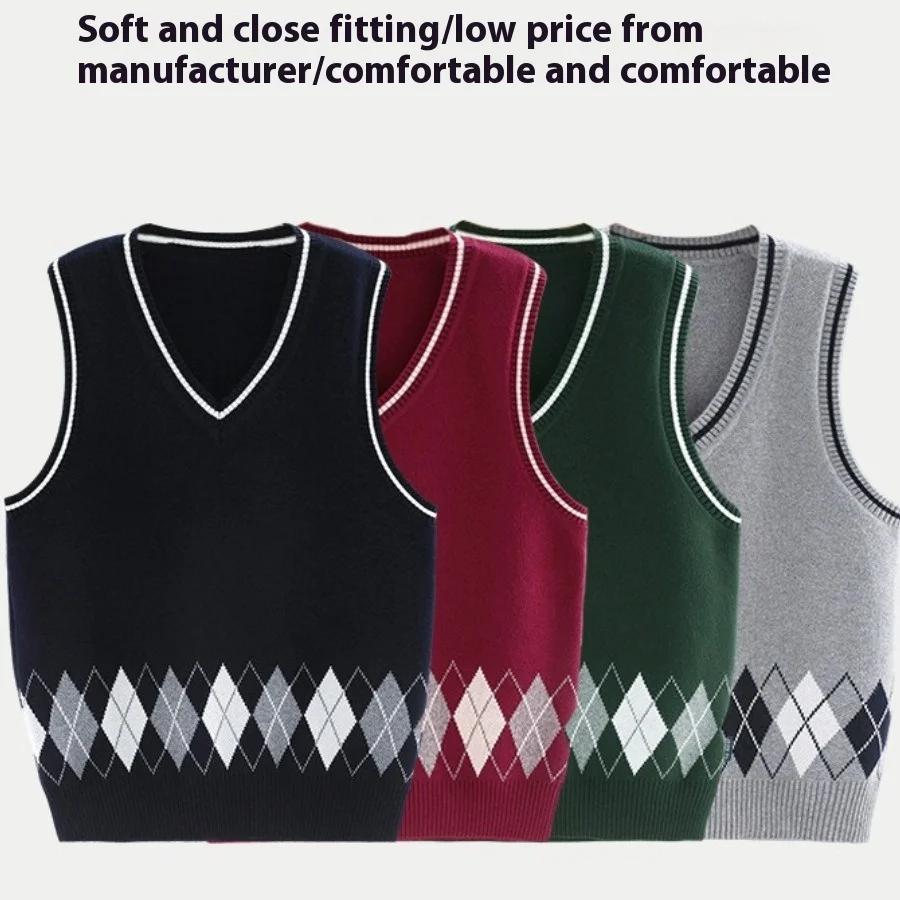 Teen Westen Kinder Strickweste Jungen & Mädchen Schuluniform Pulloverweste 100% Baumwolle V-Ausschnitt Pullover Preppy Stil Kinder Tops