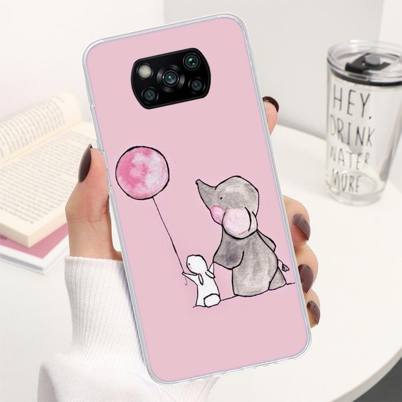 Cartoon Elephant Pink Phone Case For Xiaomi Poco X3 Nfc X5 X6 X7 Pro F7 Ultra F6 F5 F4 M6 M5S X4 GT M4 M3 F3 Soft Cover Shell Po