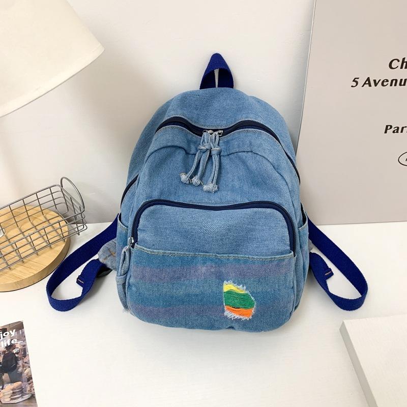 Schoolbag new retro literary and art fan denim small backpack casual versatile commuter backpack Japanese college student schoolbag