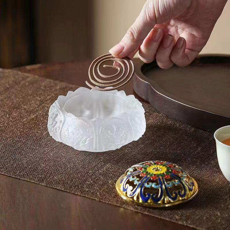 Antique Glass Incense Burner Eight Auspicious Patterns for Home Sandalwood Agarwood Aromatherapy