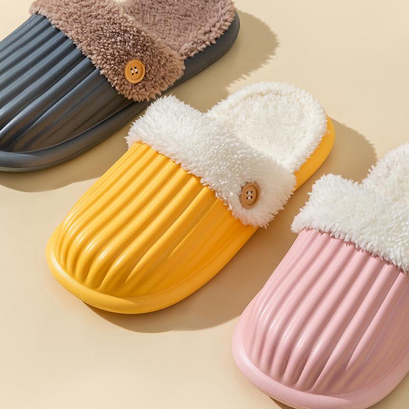 Cotton Slippers Women's Winter Removable Waterproof Thick Bottom Home Household Indoor Couple Warm Non-slip Plush Slippers Men